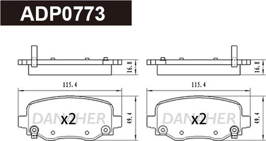 Danaher ADP0773 - Комплект спирачно феродо, дискови спирачки vvparts.bg