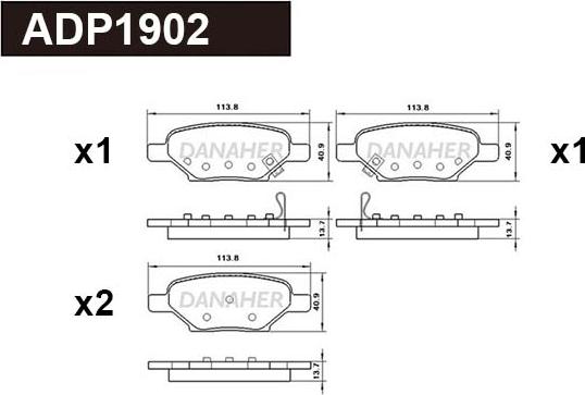 Danaher ADP1902 - Комплект спирачно феродо, дискови спирачки vvparts.bg