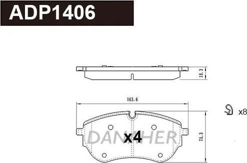 Danaher ADP1406 - Комплект спирачно феродо, дискови спирачки vvparts.bg