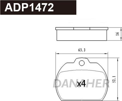 Danaher ADP1472 - Комплект спирачно феродо, дискови спирачки vvparts.bg