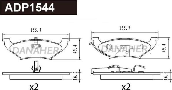 Danaher ADP1544 - Комплект спирачно феродо, дискови спирачки vvparts.bg