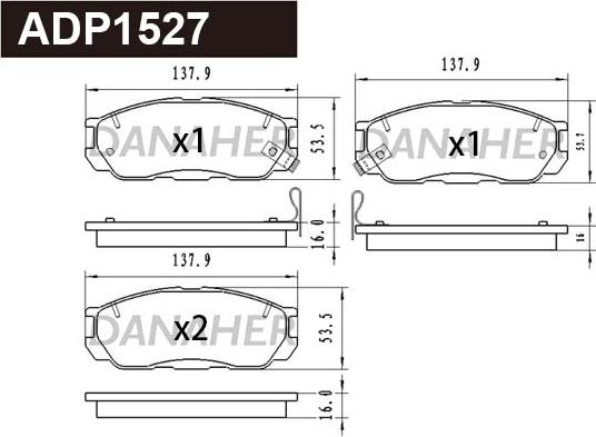 Danaher ADP1527 - Комплект спирачно феродо, дискови спирачки vvparts.bg