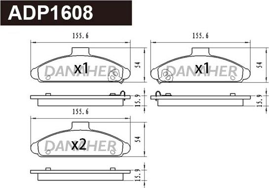 Danaher ADP1608 - Комплект спирачно феродо, дискови спирачки vvparts.bg
