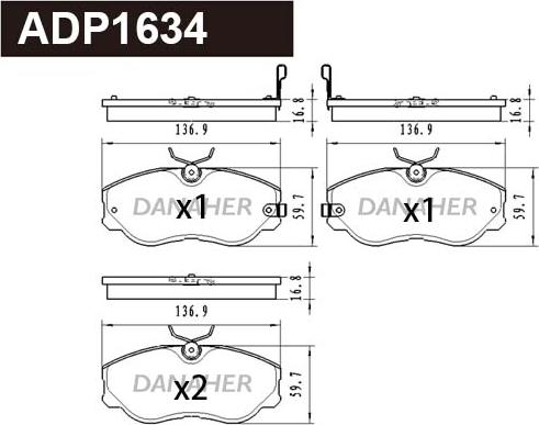 Danaher ADP1634 - Комплект спирачно феродо, дискови спирачки vvparts.bg