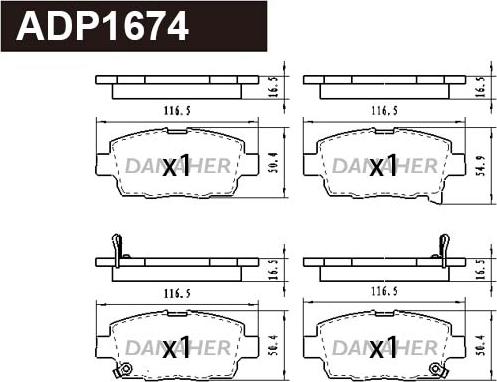 Danaher ADP1674 - Комплект спирачно феродо, дискови спирачки vvparts.bg