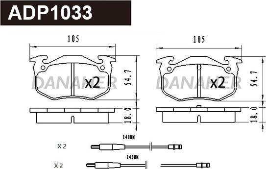 Danaher ADP1033 - Комплект спирачно феродо, дискови спирачки vvparts.bg