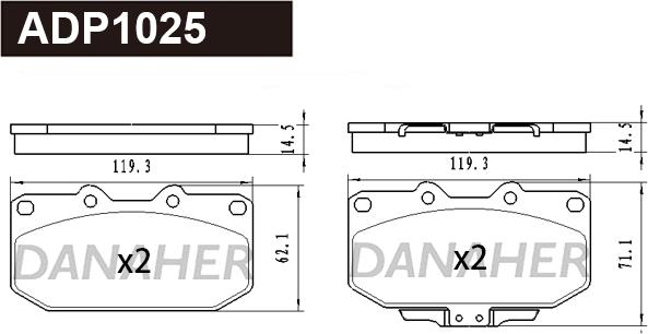 Danaher ADP1025 - Комплект спирачно феродо, дискови спирачки vvparts.bg