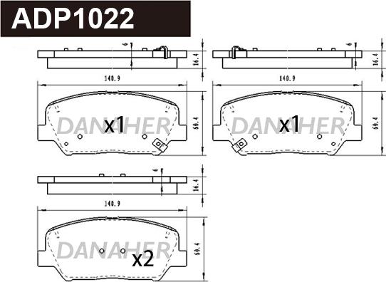 Danaher ADP1022 - Комплект спирачно феродо, дискови спирачки vvparts.bg