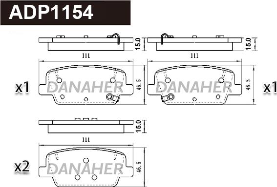 Danaher ADP1154 - Комплект спирачно феродо, дискови спирачки vvparts.bg