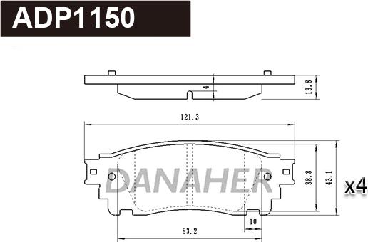 Danaher ADP1150 - Комплект спирачно феродо, дискови спирачки vvparts.bg