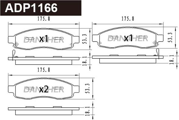 Danaher ADP1166 - Комплект спирачно феродо, дискови спирачки vvparts.bg