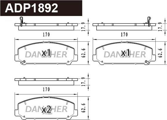 Danaher ADP1892 - Комплект спирачно феродо, дискови спирачки vvparts.bg