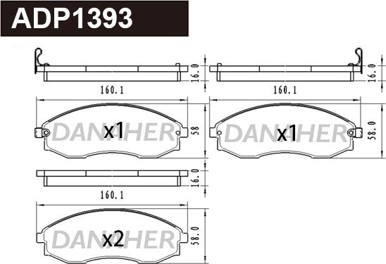 Danaher ADP1393 - Комплект спирачно феродо, дискови спирачки vvparts.bg