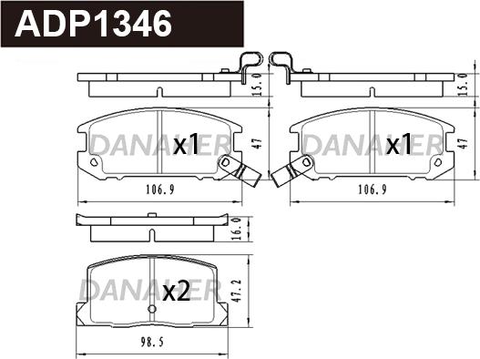 Danaher ADP1346 - Комплект спирачно феродо, дискови спирачки vvparts.bg