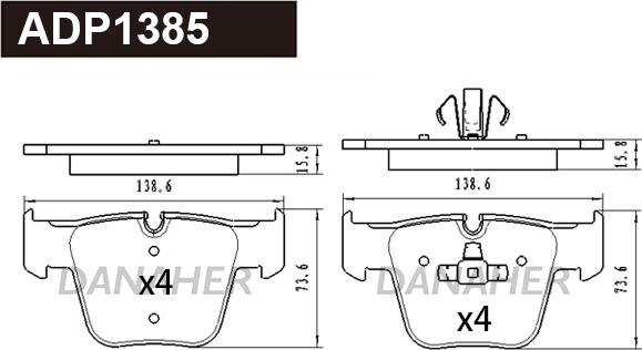 Danaher ADP1385 - Комплект спирачно феродо, дискови спирачки vvparts.bg