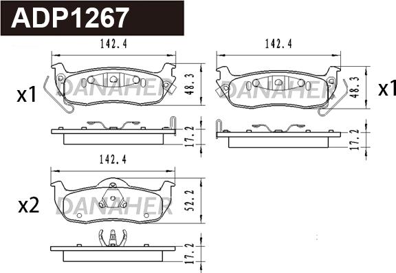 Danaher ADP1267 - Комплект спирачно феродо, дискови спирачки vvparts.bg