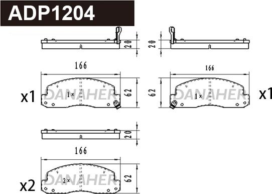 Danaher ADP1204 - Комплект спирачно феродо, дискови спирачки vvparts.bg