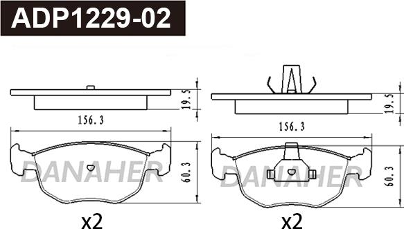 Danaher ADP1229-02 - Комплект спирачно феродо, дискови спирачки vvparts.bg