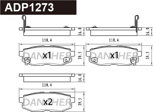 Danaher ADP1273 - Комплект спирачно феродо, дискови спирачки vvparts.bg