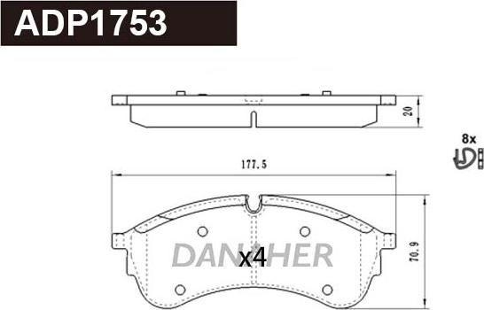 Danaher ADP1753 - Комплект спирачно феродо, дискови спирачки vvparts.bg