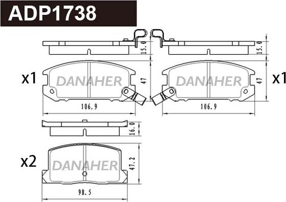 Danaher ADP1738 - Комплект спирачно феродо, дискови спирачки vvparts.bg