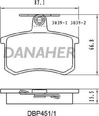 Danaher DBP451/1 - Комплект спирачно феродо, дискови спирачки vvparts.bg