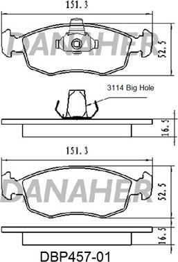 Danaher DBP457-01 - Комплект спирачно феродо, дискови спирачки vvparts.bg