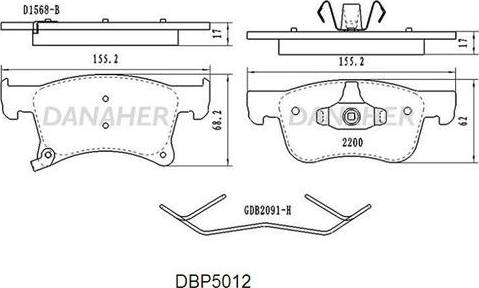 Danaher DBP5012 - Комплект спирачно феродо, дискови спирачки vvparts.bg