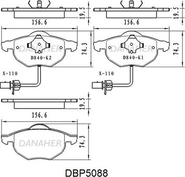 Danaher DBP5088 - Комплект спирачно феродо, дискови спирачки vvparts.bg