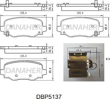 Danaher DBP5137 - Комплект спирачно феродо, дискови спирачки vvparts.bg