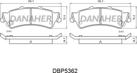 Danaher DBP536/2 - Комплект спирачно феродо, дискови спирачки vvparts.bg