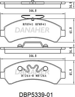 Danaher DBP5339-01 - Комплект спирачно феродо, дискови спирачки vvparts.bg