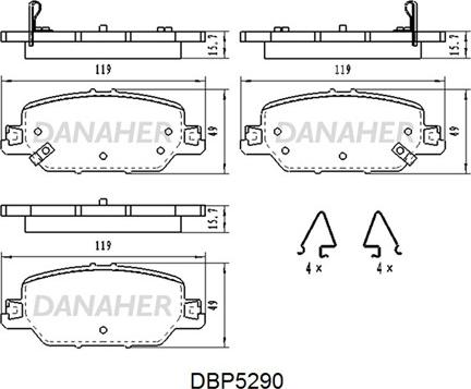 Danaher DBP5290 - Комплект спирачно феродо, дискови спирачки vvparts.bg