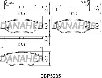 Danaher DBP5235 - Комплект спирачно феродо, дискови спирачки vvparts.bg