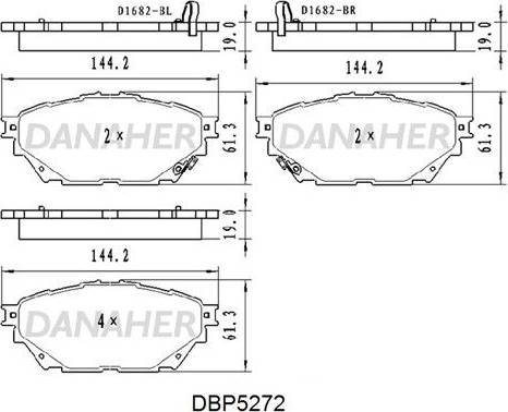 Danaher DBP5272 - Комплект спирачно феродо, дискови спирачки vvparts.bg