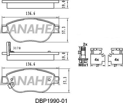 Danaher DBP1990-01 - Комплект спирачно феродо, дискови спирачки vvparts.bg