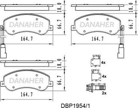 Danaher DBP1954/1 - Комплект спирачно феродо, дискови спирачки vvparts.bg