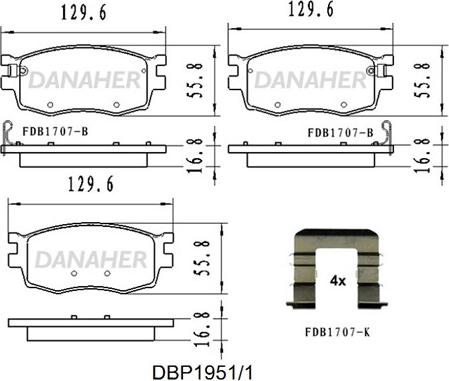 Danaher DBP1951/1 - Комплект спирачно феродо, дискови спирачки vvparts.bg