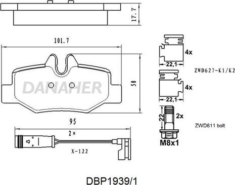 Danaher DBP1939/1 - Комплект спирачно феродо, дискови спирачки vvparts.bg