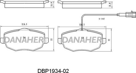 Danaher DBP1934-02 - Комплект спирачно феродо, дискови спирачки vvparts.bg
