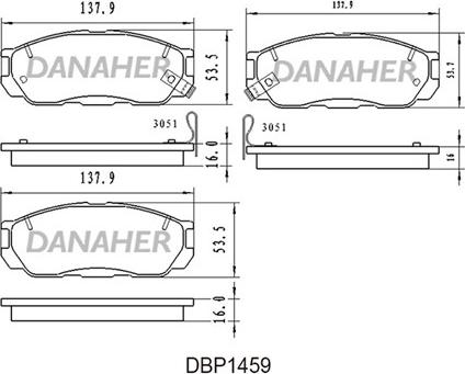 Danaher DBP1459 - Комплект спирачно феродо, дискови спирачки vvparts.bg