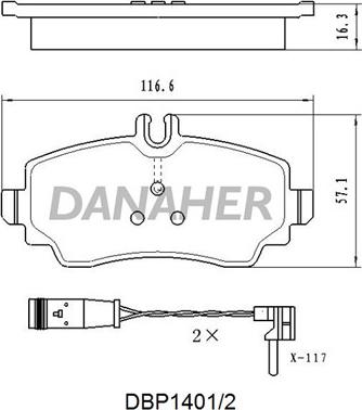 Danaher DBP1401/2 - Комплект спирачно феродо, дискови спирачки vvparts.bg