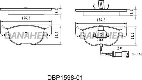 Danaher DBP1598-01 - Комплект спирачно феродо, дискови спирачки vvparts.bg