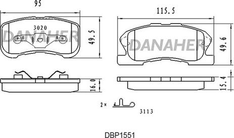 Danaher DBP155/1 - Комплект спирачно феродо, дискови спирачки vvparts.bg