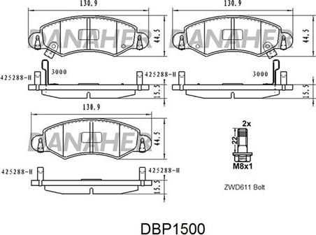 Danaher DBP1500 - Комплект спирачно феродо, дискови спирачки vvparts.bg
