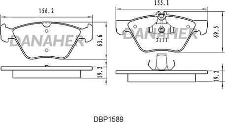 Danaher DBP1589 - Комплект спирачно феродо, дискови спирачки vvparts.bg