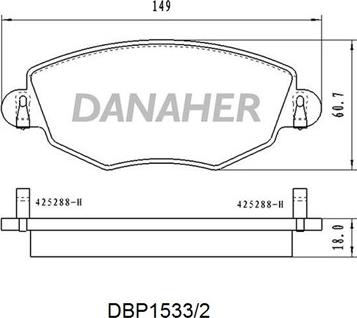 Danaher DBP1533/2 - Комплект спирачно феродо, дискови спирачки vvparts.bg