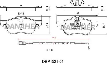 Danaher DBP1521-01 - Комплект спирачно феродо, дискови спирачки vvparts.bg