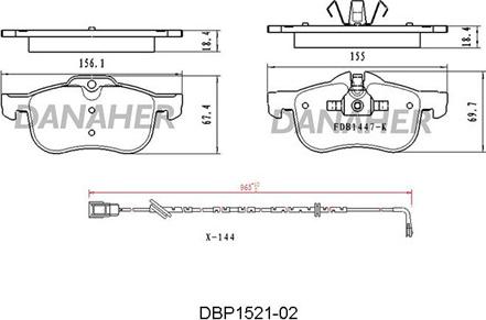 Danaher DBP1521-02 - Комплект спирачно феродо, дискови спирачки vvparts.bg