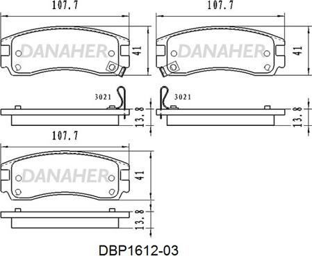 Danaher DBP1612-03 - Комплект спирачно феродо, дискови спирачки vvparts.bg